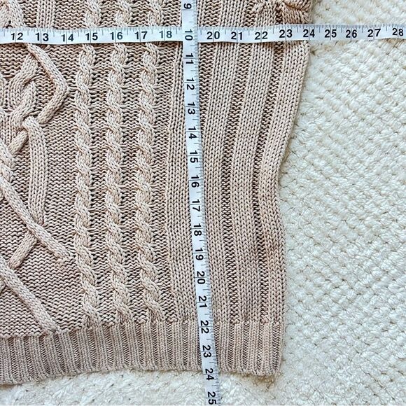 Leo and Nicole Cotton Cable Knit Light Mocha Fisherman Sweater SZ XL - Picture 7 of 15